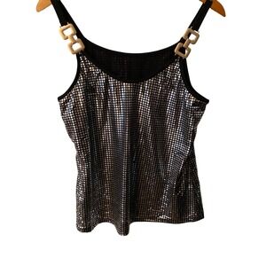 Sparkling Square Sequin Tank Top Gold Hardware Straps Women's M